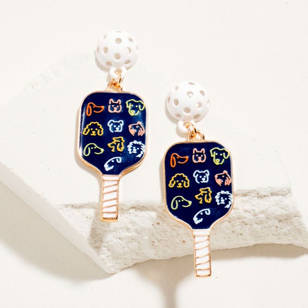Pickleball Dog Pets Theme Drop Earrings